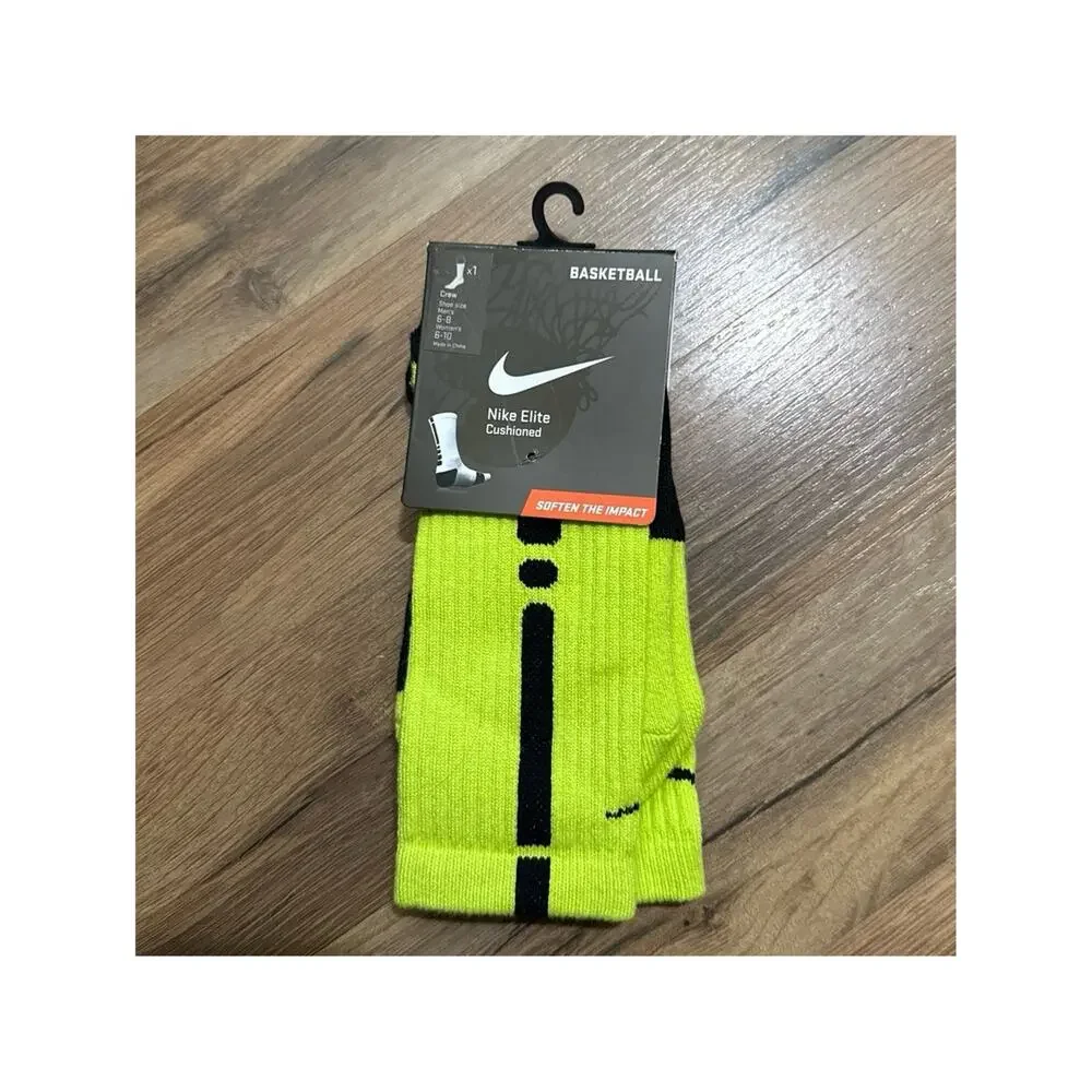 2013 Nike Elite Cushioned Basketball Dri-Fit Neon Volt Black Vintage Crew Socks